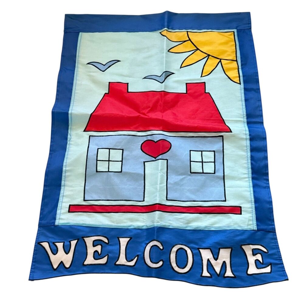 WELCOME Yard Garden Flag House Heart Sunshine Birds Nylon Double Sided 39x28